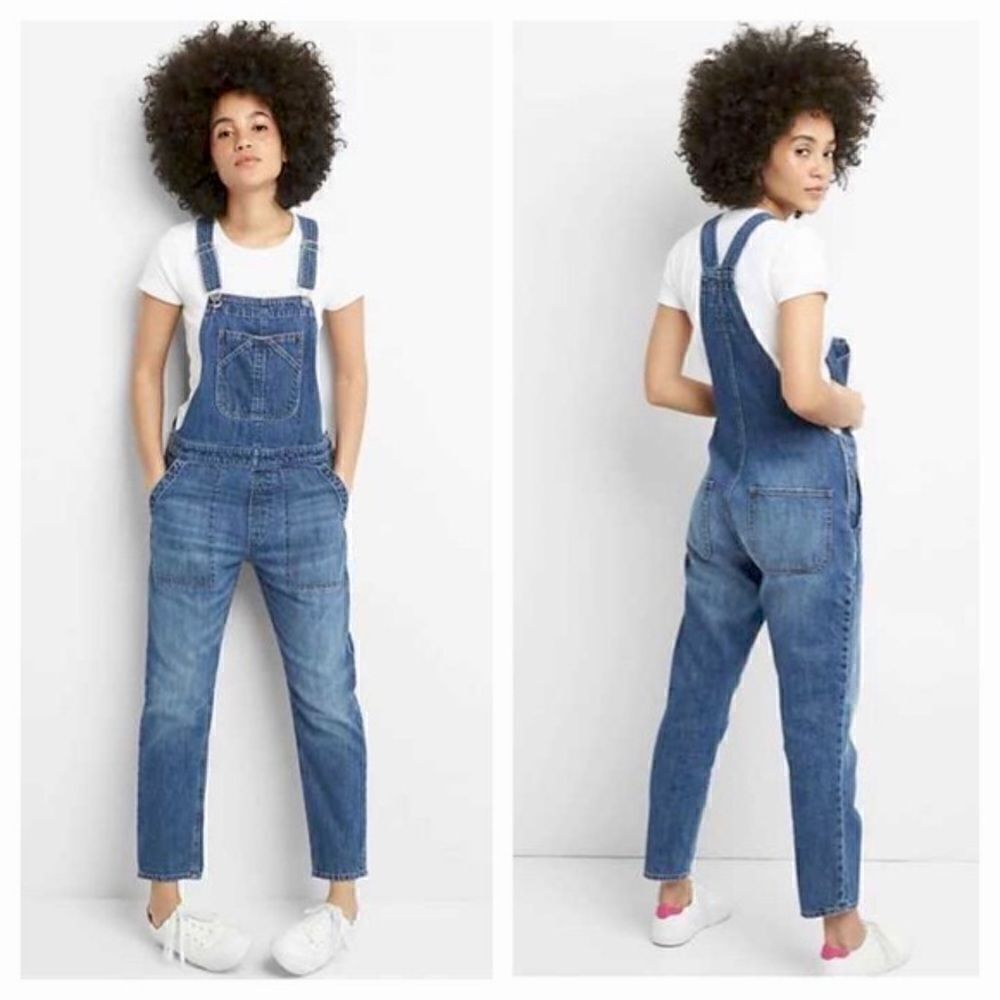 Gap Slouchy Cropped Denim Overalls Size Small